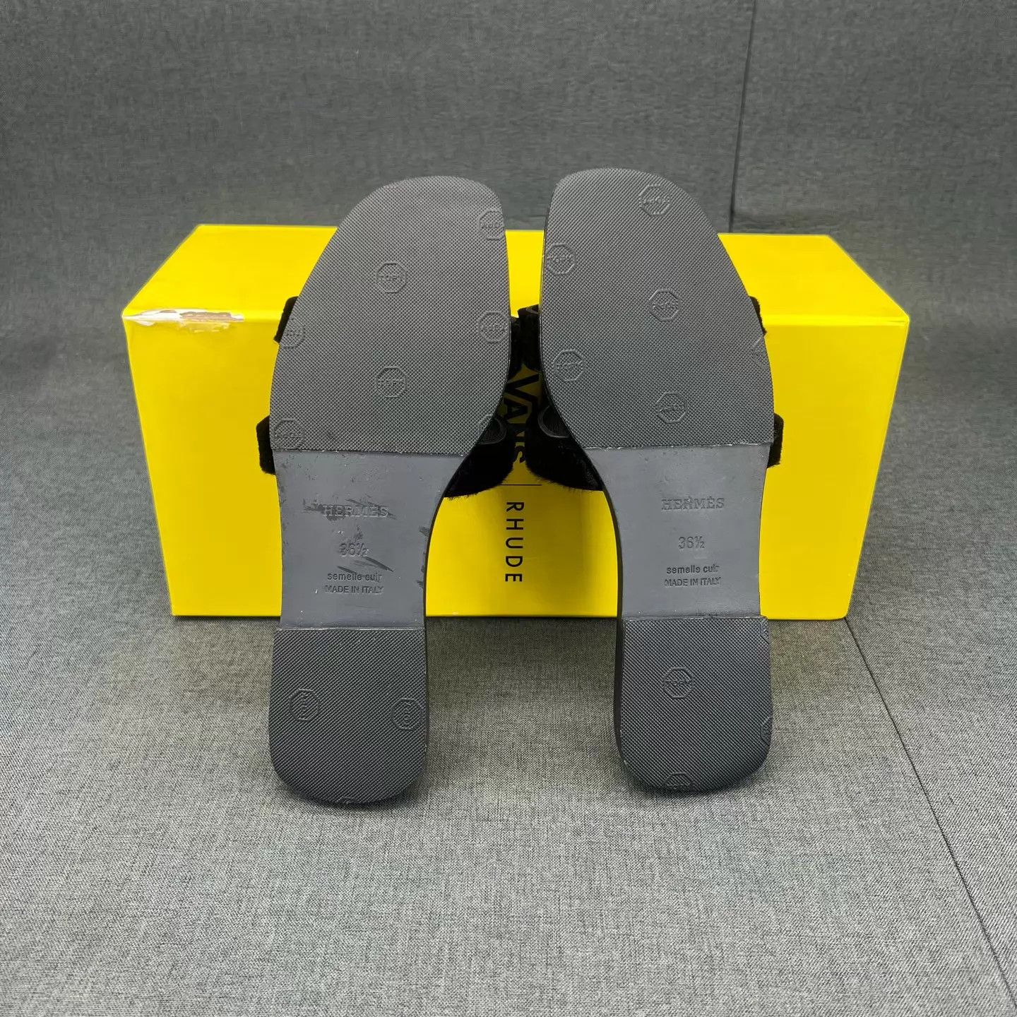 Hermes Hermès Black Plush H Slipper 36.5 Worn 1x Resoled Size US 6 / IT 36 - 7 Thumbnail