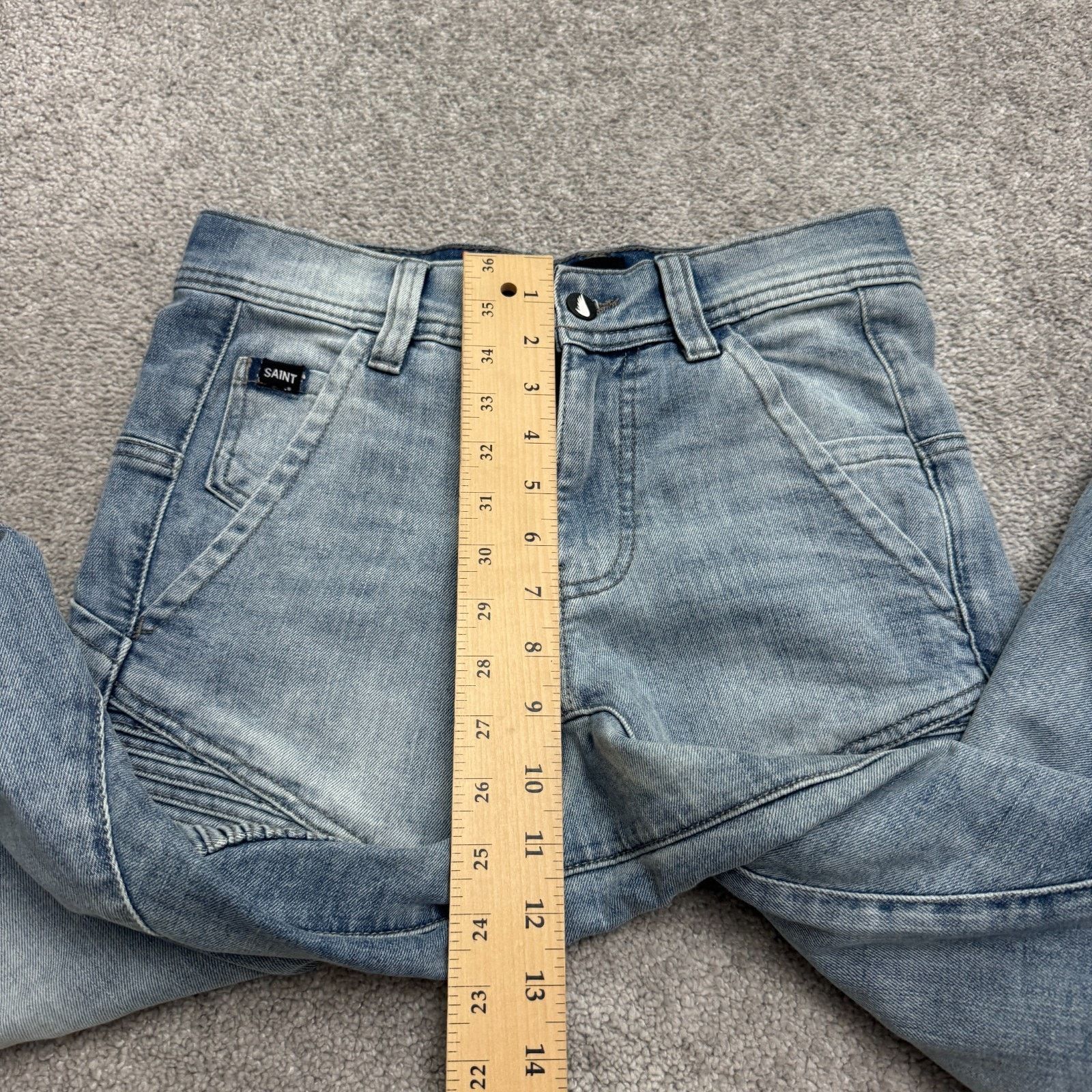 Saint Michael Saint Flight Jean Jogger Denim Mens 28 Blue Light Wash Biker Size US 28 / EU 44 - 21 Thumbnail