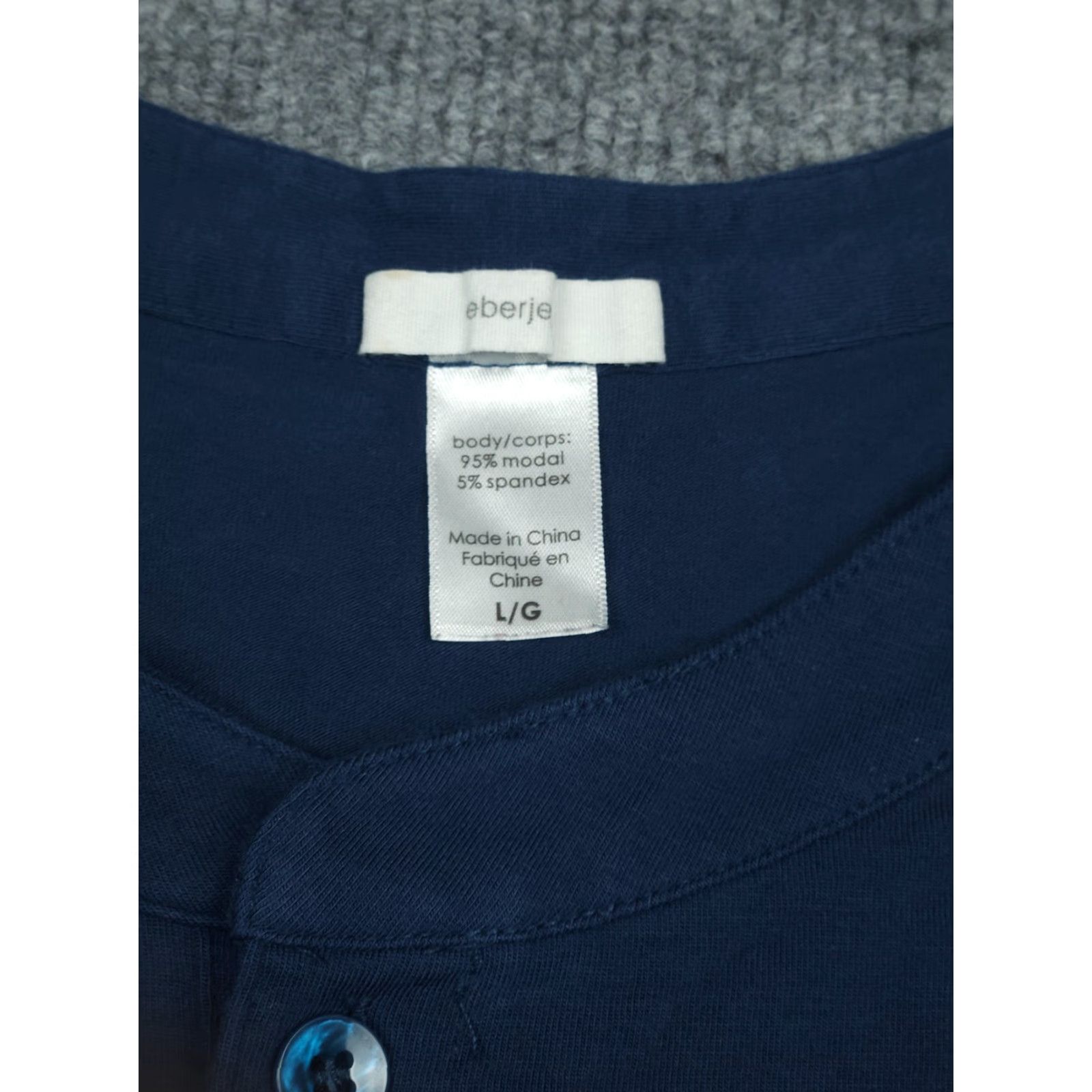 Eberjey Eberjey Shirt Top Men's Large Blue Henley Pajama Modal Blend Long Sleeve Size US L / EU 52-54 / 3 - 5 Thumbnail