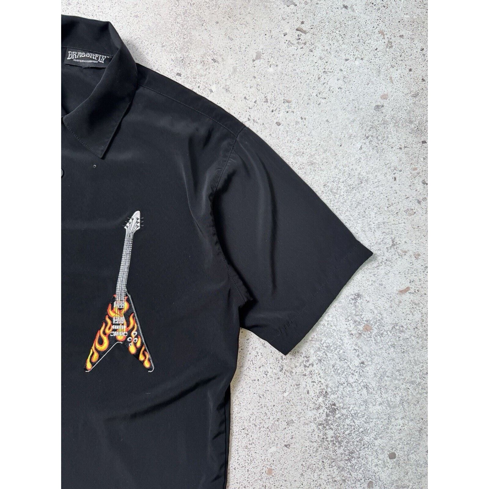 Dragonfly Men Guiltar Rock Short Sleeve Shirt Button Up in Black, Men's — image 4 of 6