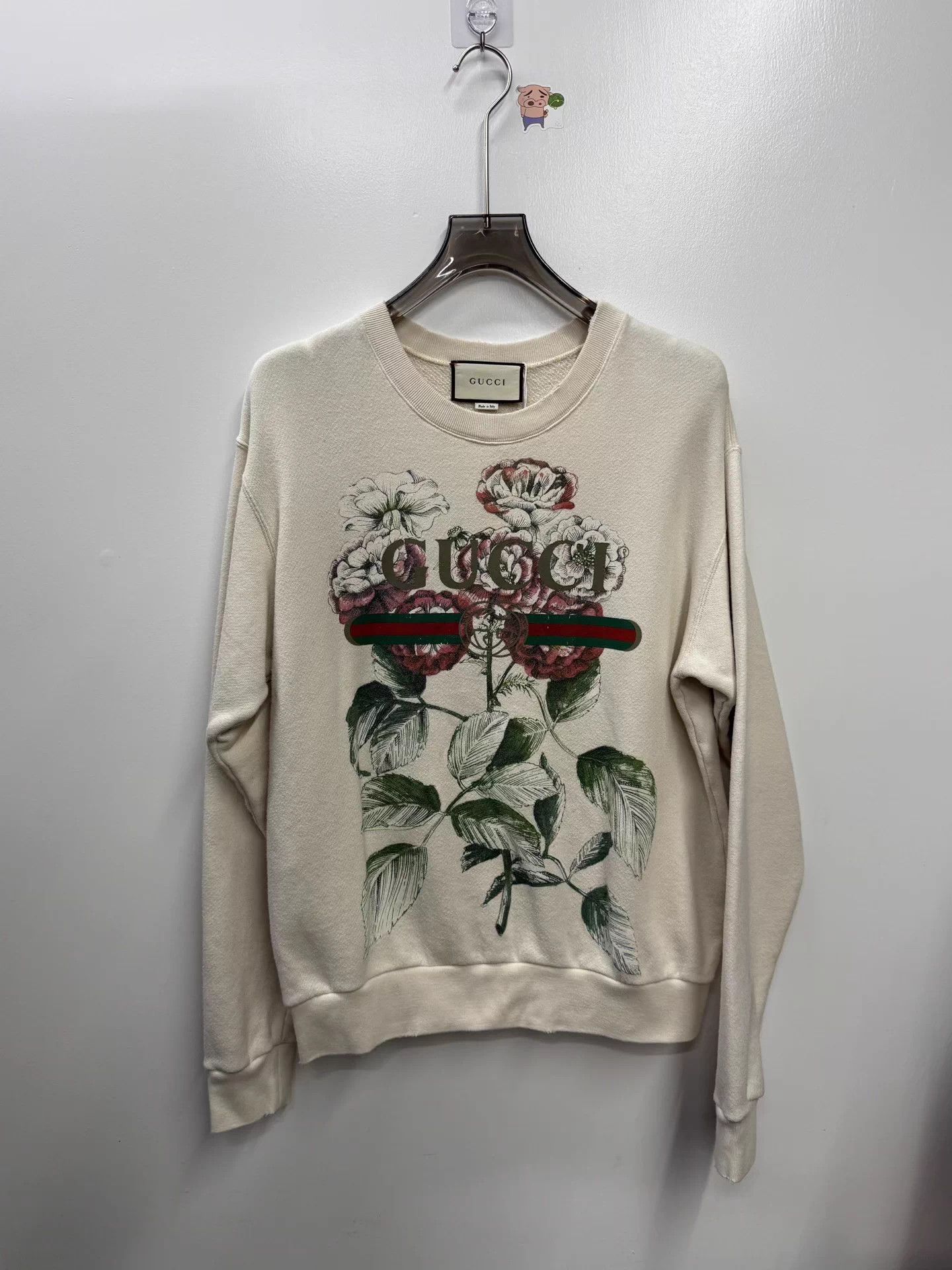 Gucci Gucci White Floral Print Distressed Crew Neck Sweatshirt Size S / US 4 / IT 40 - 1 Thumbnail