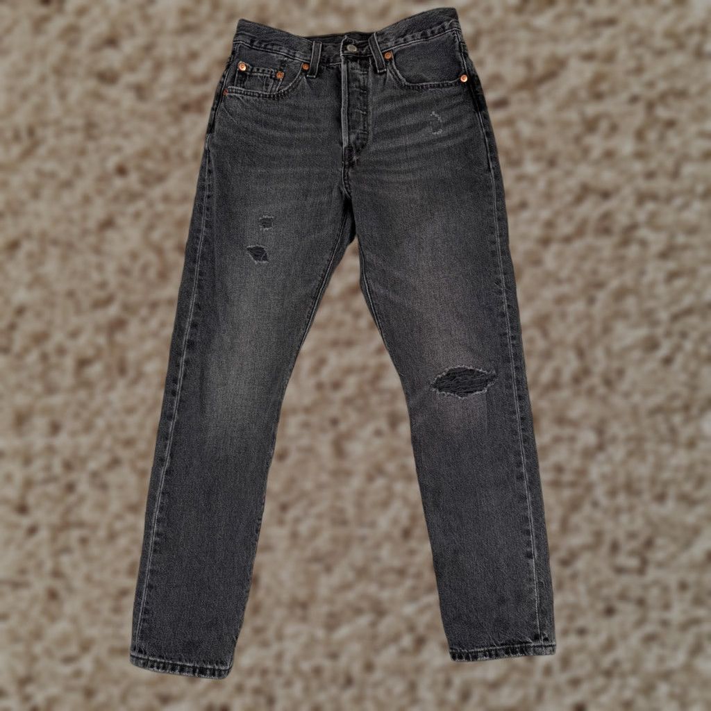 Levi's VINTAGE Levis Jeans Women 25 Black Denim 501 S Distressed Premium 26x25 Levi's 501 Series Mens Size 42" / US 20 - 1 Thumbnail