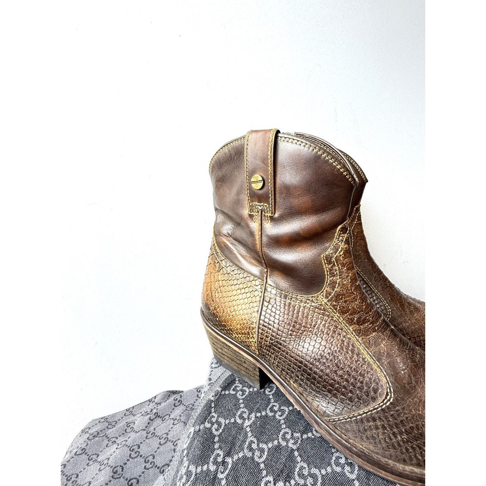 Cowboy Equipment 💥Rare! Vintage Kentucky Western Snake Leather Cowboy Boots Size US 10.5 / EU 43-44 - 7 Thumbnail