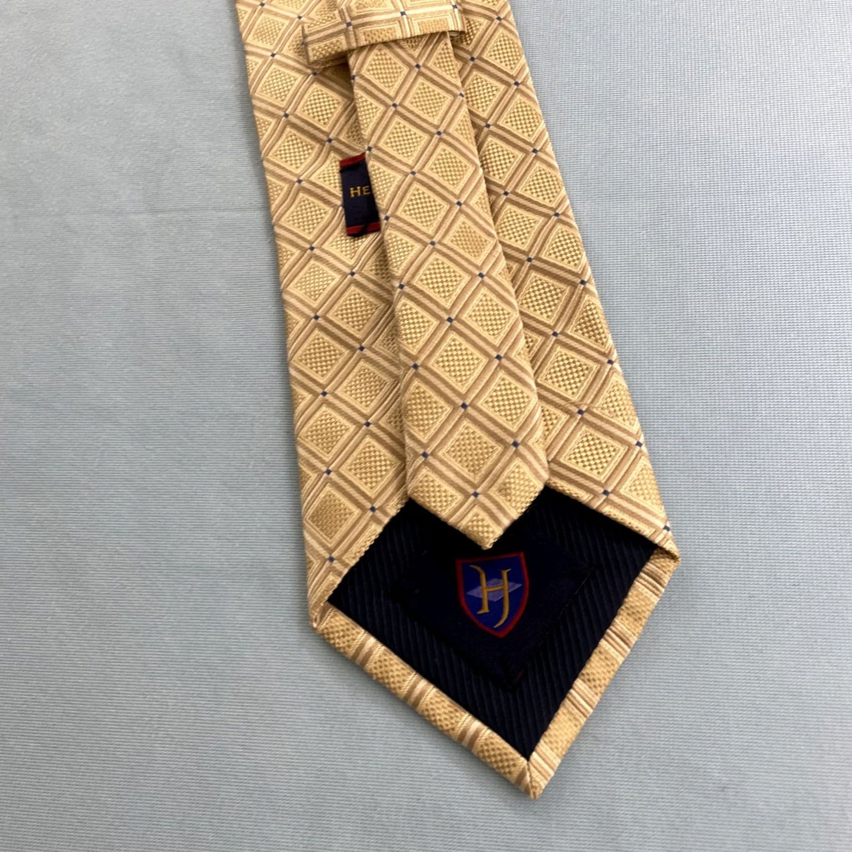 Vintage VINTAGE Henry Jacobson Silk Tie Necktie Geometric Dots Yellow Gold Blue 57"-60" 4x60 Mens Size ONE SIZE - 5 Thumbnail
