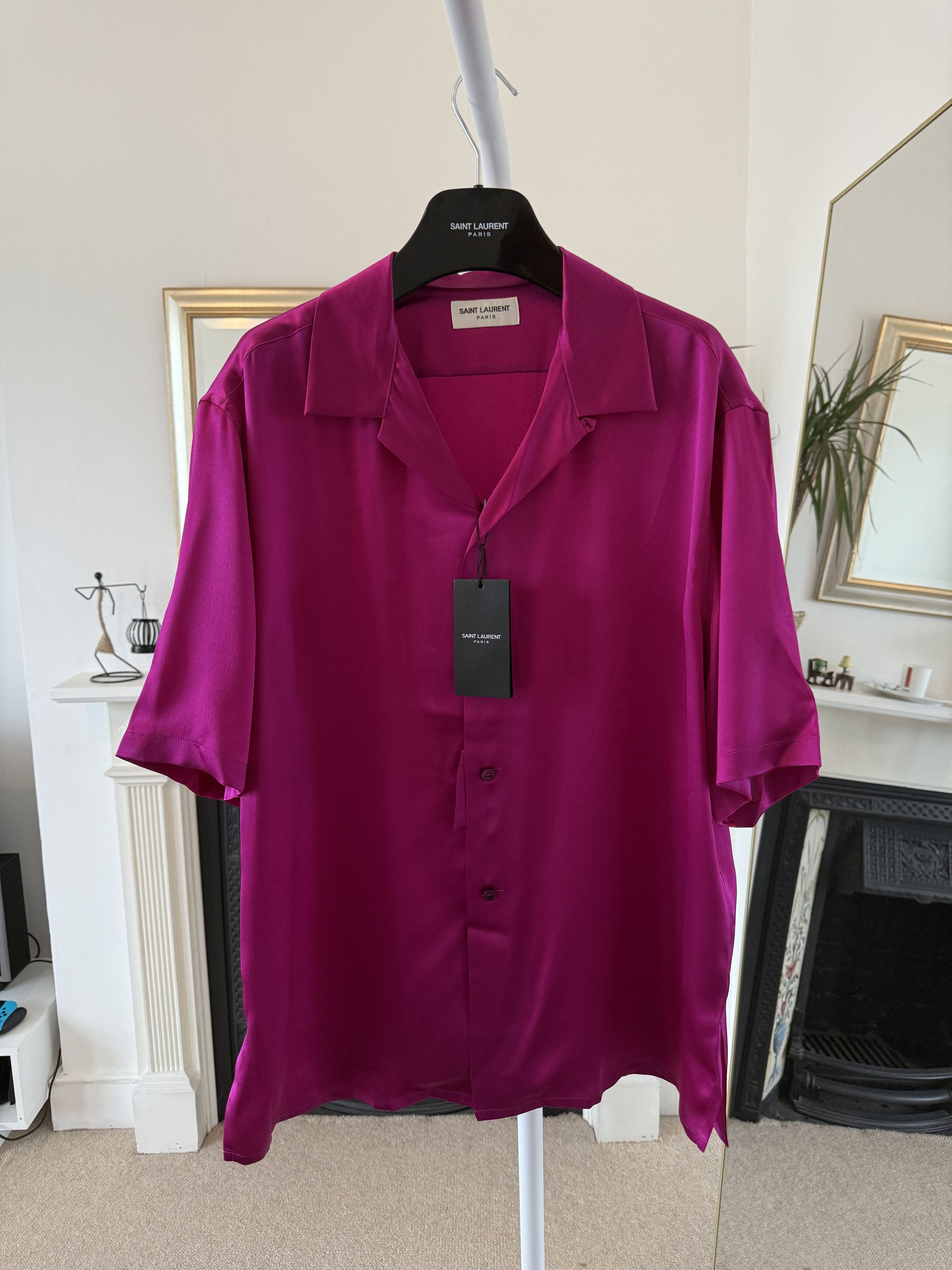 Saint Laurent Paris FW22 Saint Laurent Satin Open Collar Pink Silk Shirt Size US XXL / EU 58 / 5 - 1 Thumbnail