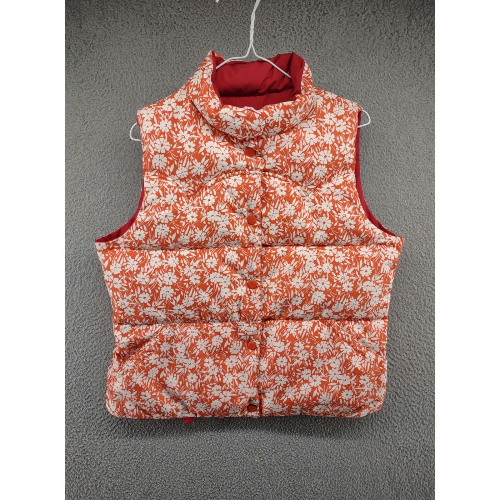 American Eagle Outfitters American Eagle Reversible Puffer Quilt Puff Floral Snap Vest Orange Full Zip Shirt Womens M Multicolor 90s? Size M / US 6-8 / IT 42-44 - 2 Thumbnail