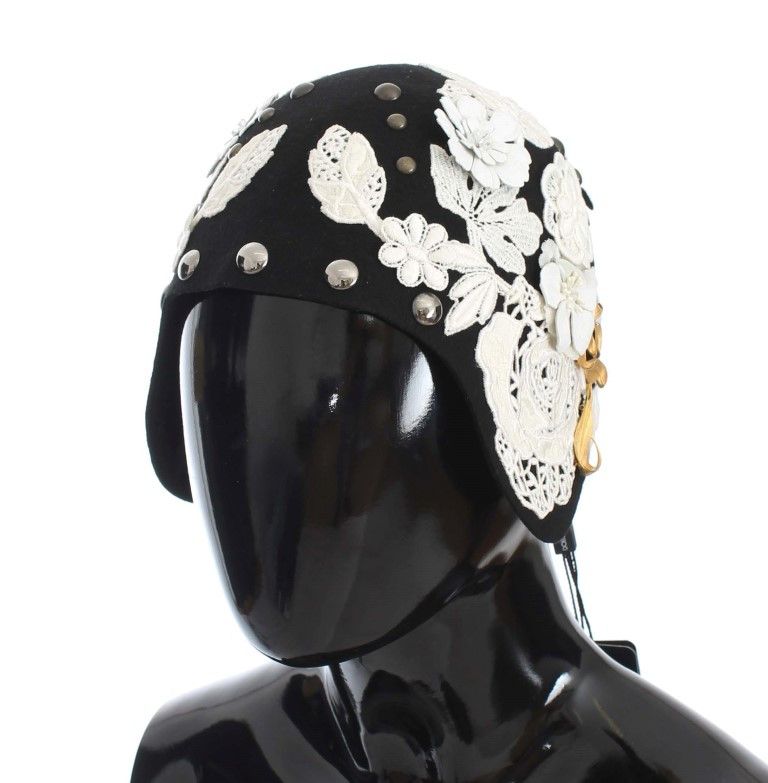 Elegant Black Floral Wool Cloche Women's Hat