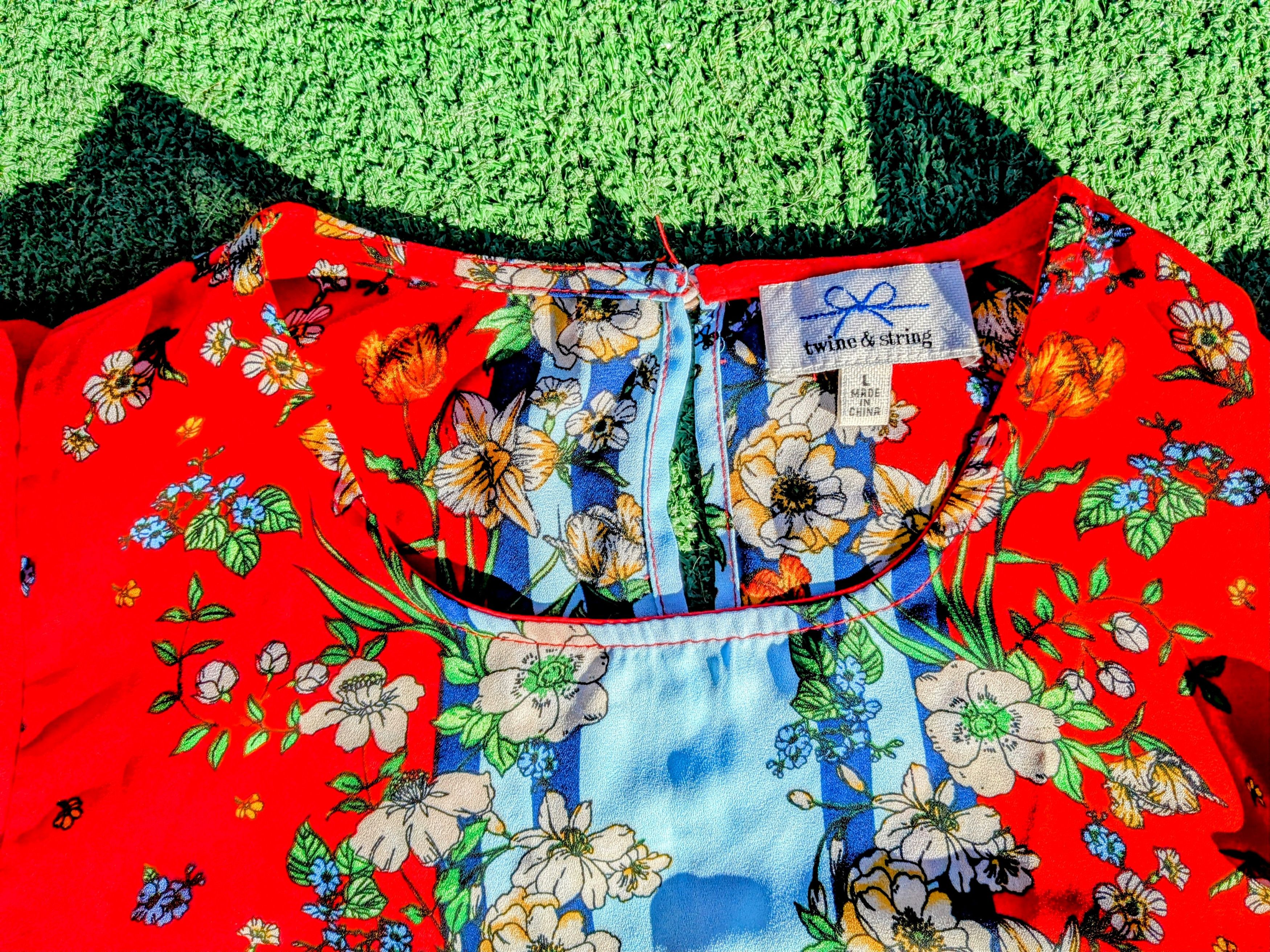 Designer Twine&String Petite Floral Tie Front Flutter Sleeves Blouse Size L / US 10 / IT 46 - 6 Thumbnail