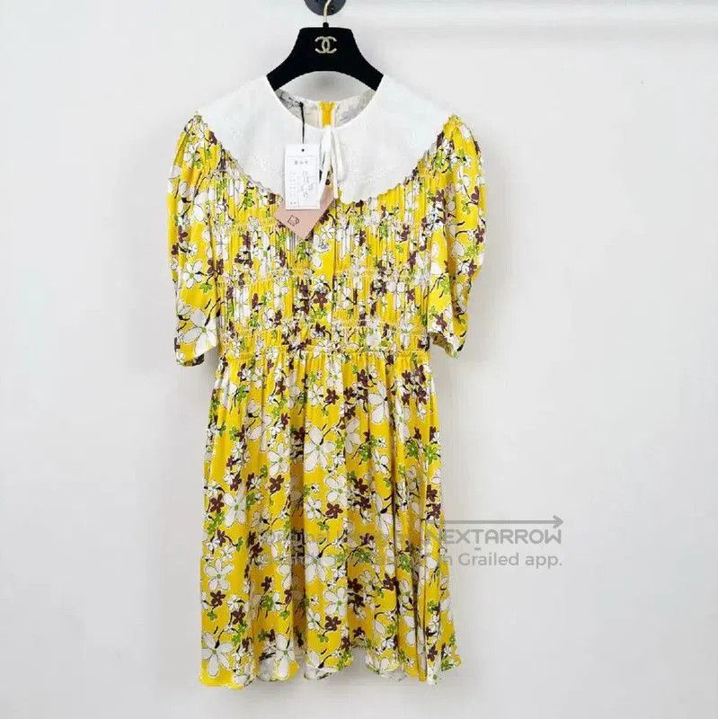 Miu Miu Miu Miu Yellow Cotton Short Sleeve Dress . Size S / US 4 / IT 40 - 1 Thumbnail