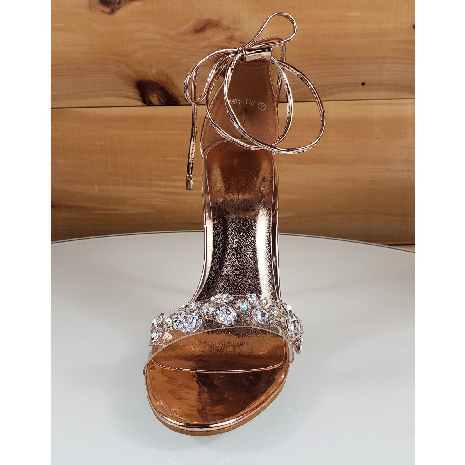 Other Top Show Rose Gold Tie Up Crystal Toe Strap 4 " High Heel Sa Size US 8.5 / IT 38.5 - 4 Thumbnail
