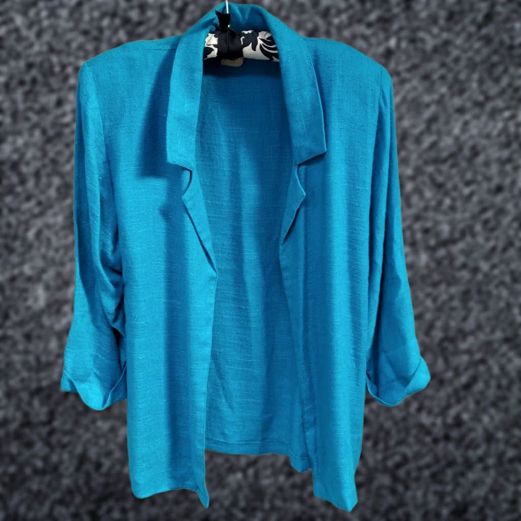 Vintage E California Women 100% Rayon Open Front Blazer Size 7/8 Teal Blue Casual Lightweight Size M / US 6-8 / IT 42-44 - 1 Thumbnail