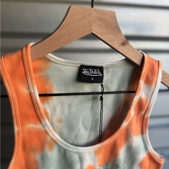 Designer × Von Dutch NWT VON DUTCH ORANGE/WHITE TIE DYE TANK TOP SZ SMALL S Size S / US 4 / IT 40 - 4 Thumbnail