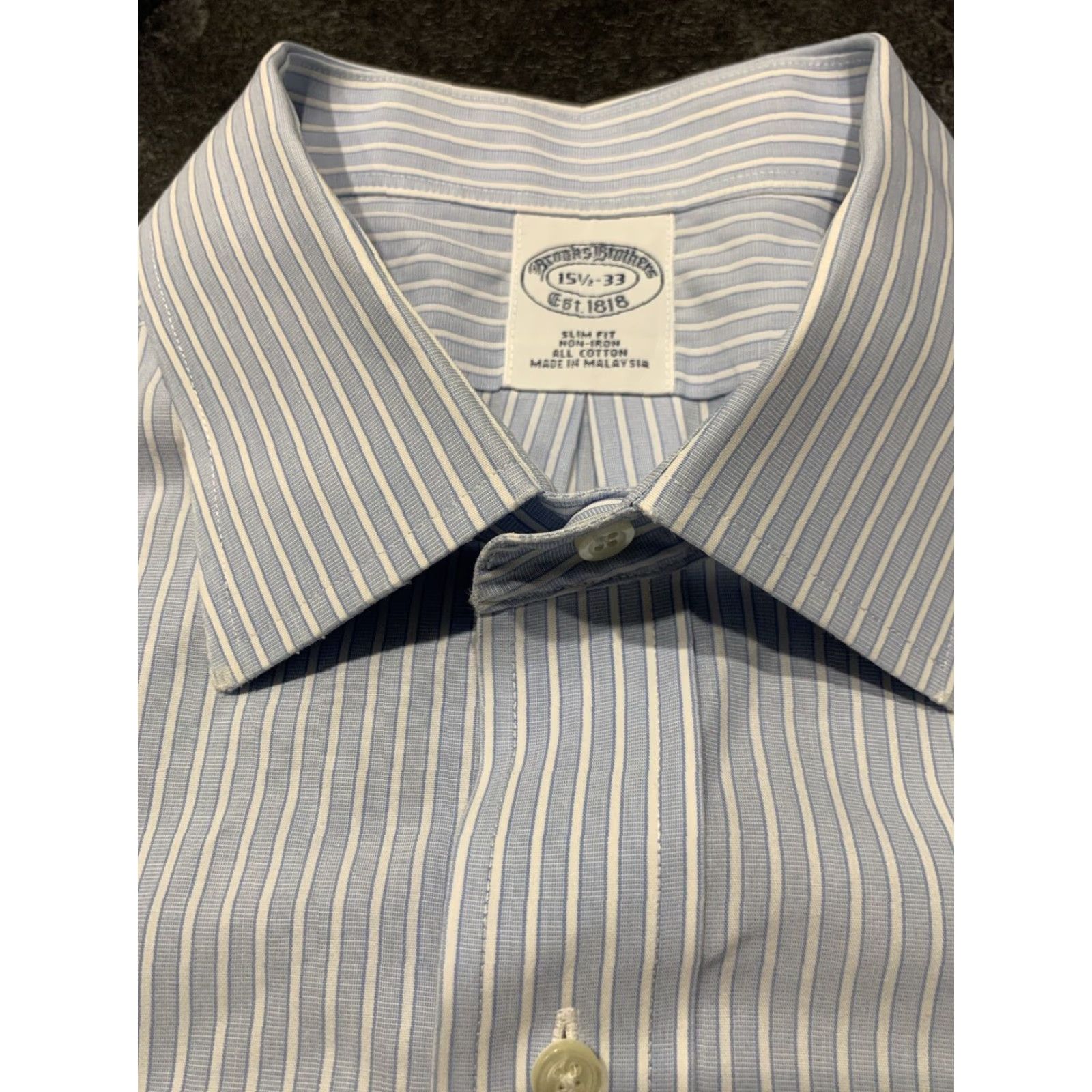 Brooks Brothers VINTAGE Brooks Brothers Dress Shirt Men 15.5 Slim Fit Long Sleeve Button-Front Blue White Stripe Cotton Size 40R - 5 Thumbnail