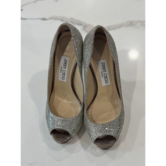 Jimmy Choo Jimmy Choo Luna Peep Toe Platform Pumps in Gold Glitter Size Size US 7.5 / IT 37.5 - 5 Thumbnail