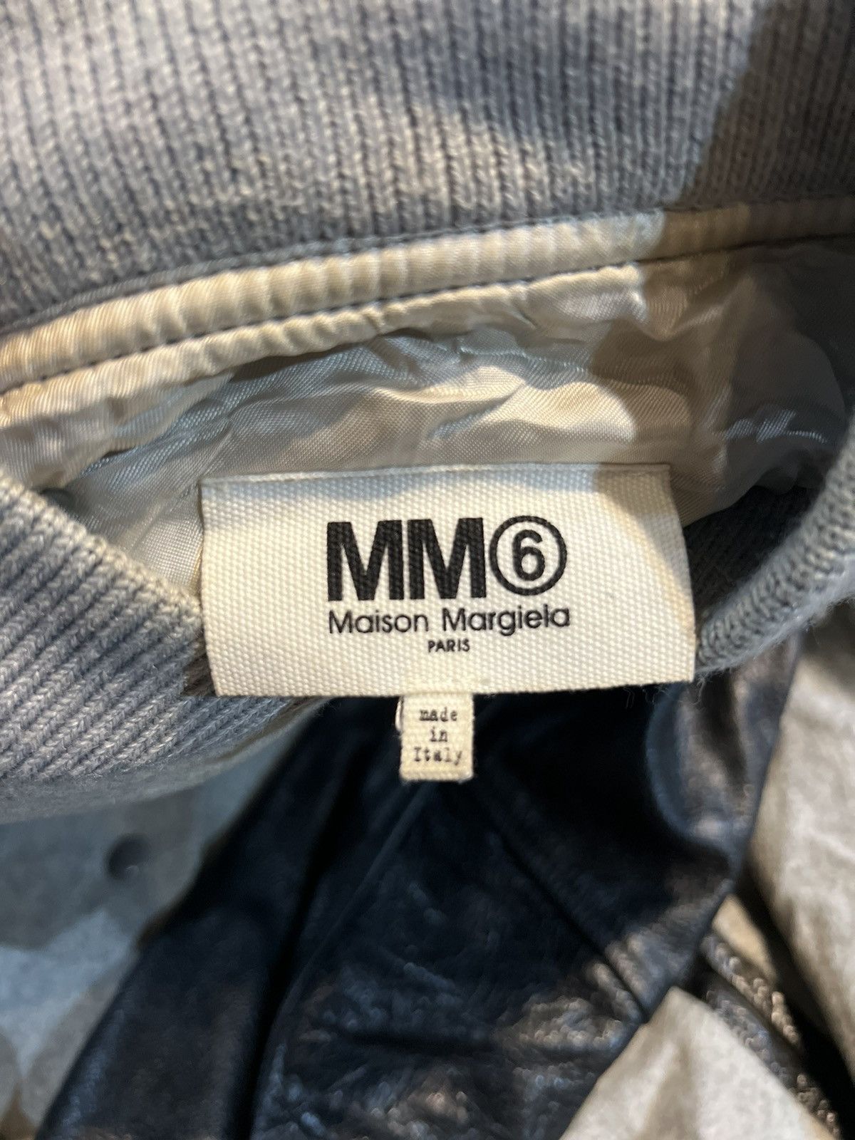 Maison Margiela MM6 Faux Leather Paneled Wool Blend Felt Bomber Jacket Gray Size XL / US 12-14 / IT 48-50 - 4 Thumbnail