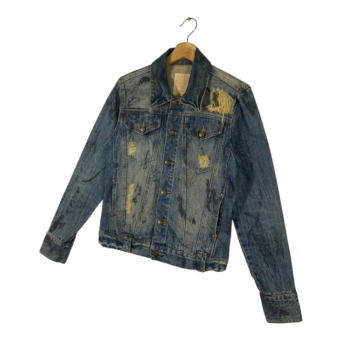 Japanese Brand Vintage Midas Painted Distressed Denim Button Jacket Size S / US 4 / IT 40 - 2 Thumbnail