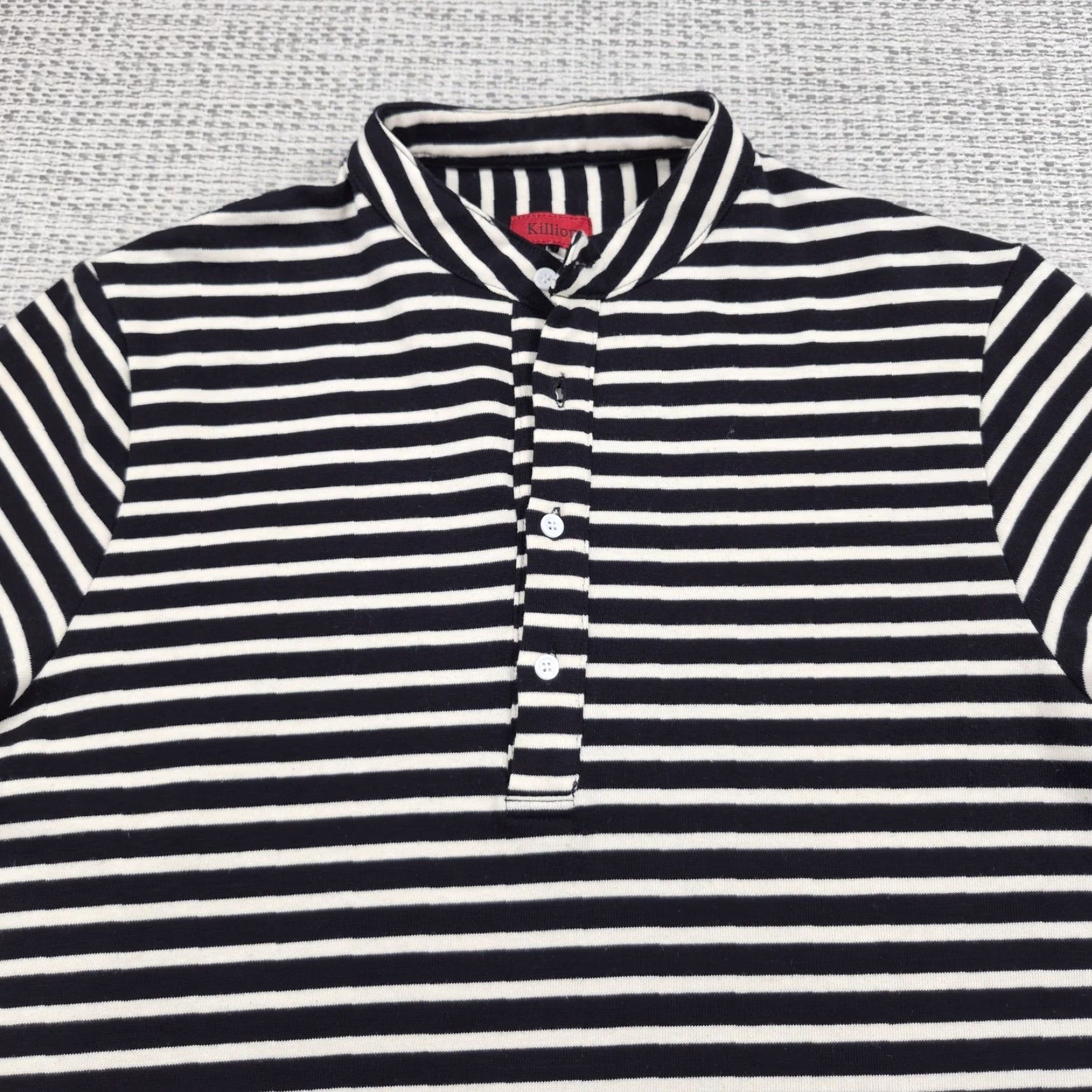 Vintage Killion Polo Shirt Mens Large Black White Stripe Band Collar Longline Casual Shirt Size US L / EU 52-54 / 3 - 4 Thumbnail