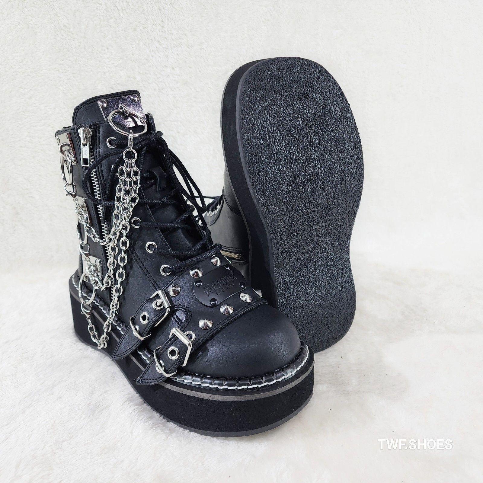 Demonia Cult DEMONIA Emily 57 Black Goth Emo Rock 2" Platform Ankle Boots Size US 11 / IT 41 - 2 Thumbnail