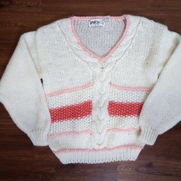Other Vintage Danielle Mod Cable Knit Stripe V-Neck Sweater Size M / US 6-8 / IT 42-44 - 2 Thumbnail