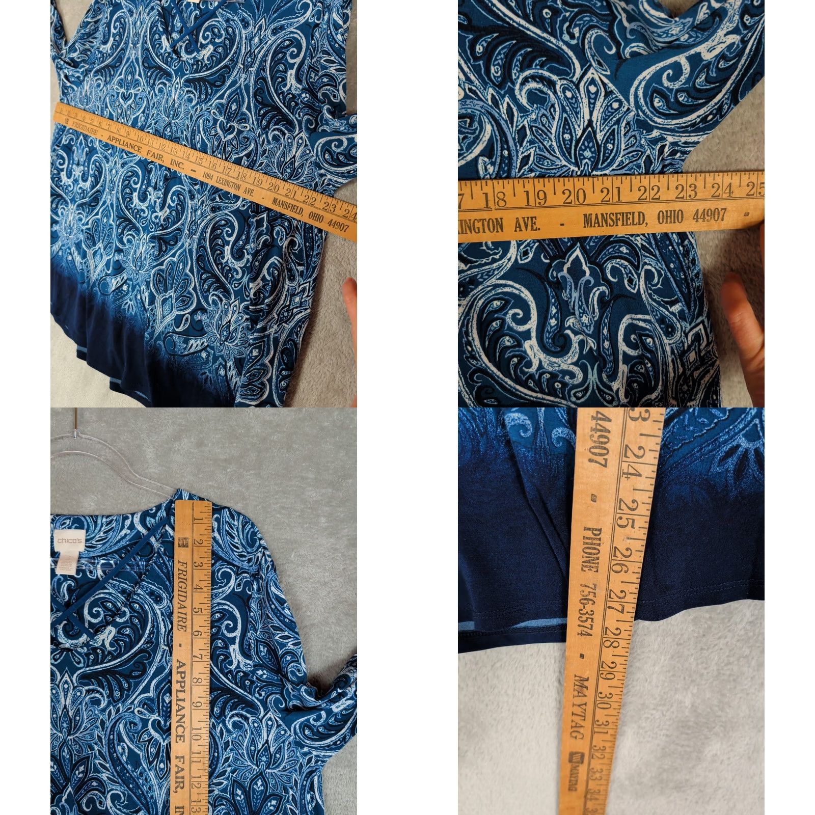 Vintage Chico's Tunic Top Blue Paisley Pullover 3/4 sleeve Size 3=XL Stretchy Women Size XXL / US 16-18 / IT 52-54 - 8 Thumbnail