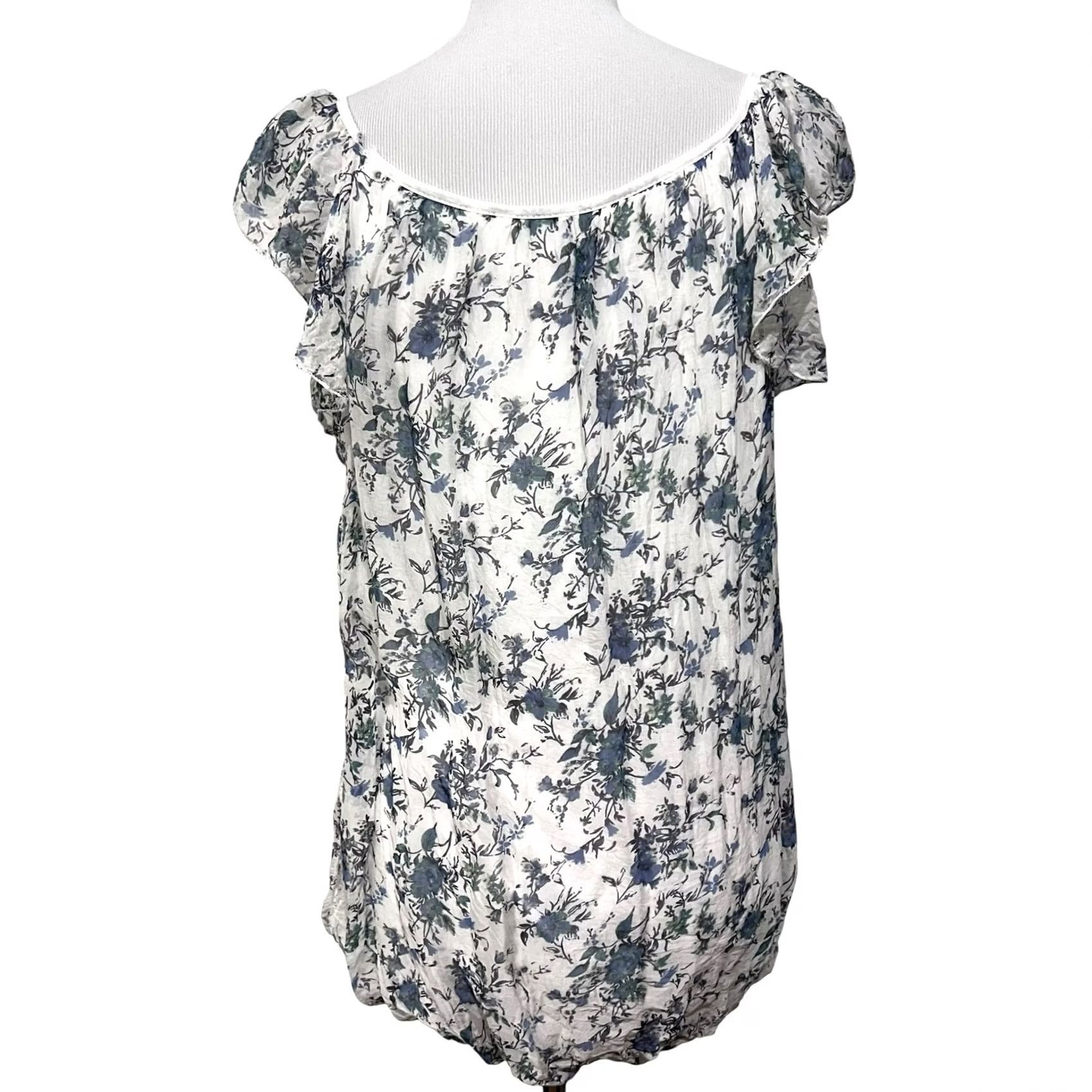 Vintage Luisa Ricci Silk Floral Peasant Blouse L Blue Boho Cottagecore Romance Womens Shirt Size L / US 10 / IT 46 - 4 Thumbnail