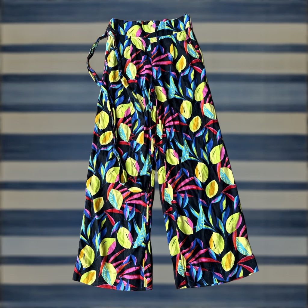 Habitat VINTAGE not - wait - Tabitha Brown Target Lemon Print Wide Leg Linen Blend Beachy Pants Women's XXS Size 24" / US 00 / IT 34 - 1 Thumbnail