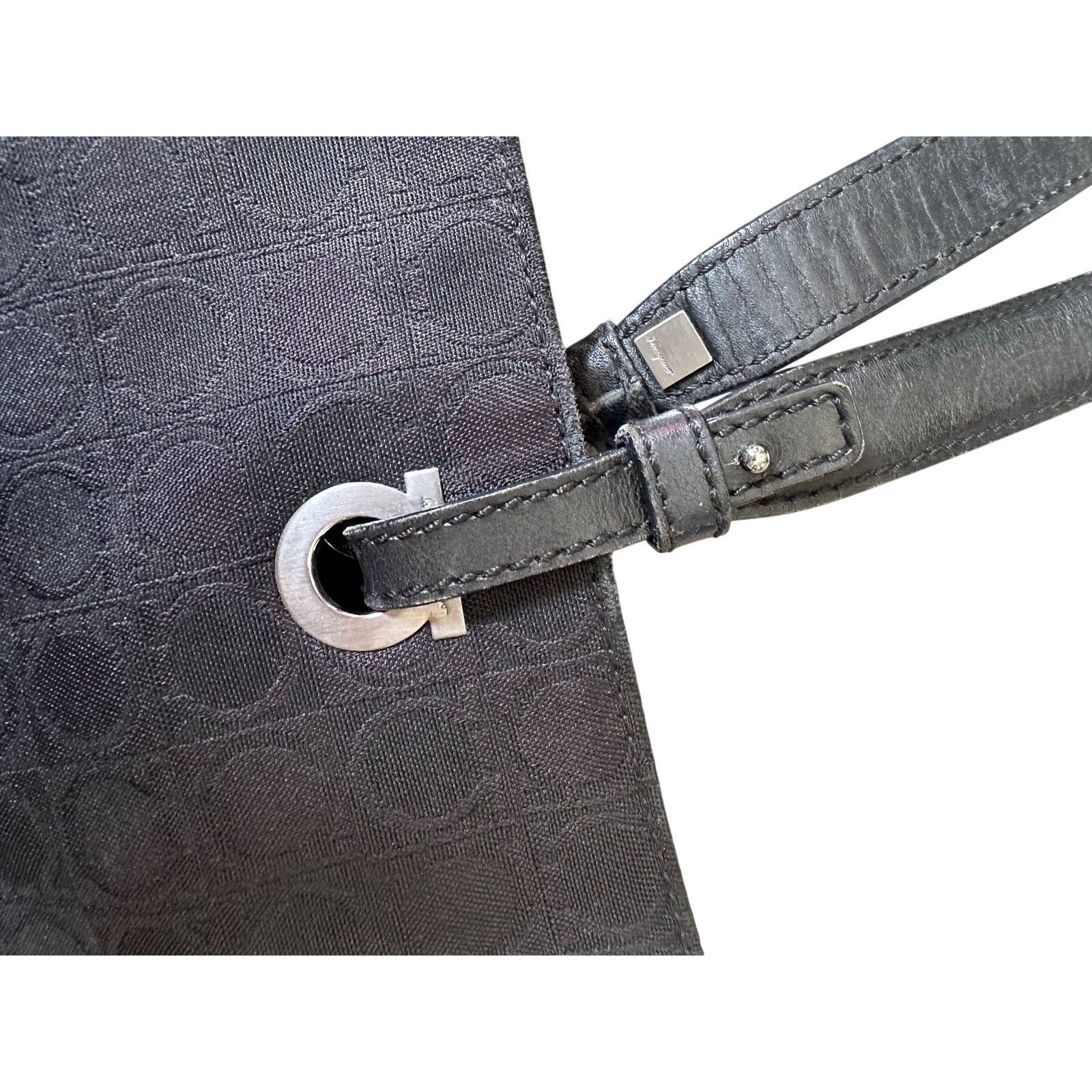 Salvatore Ferragamo Salvatore Ferragamo Black Gancini Canvas w Leather Tote Bag Size ONE SIZE - 12 Thumbnail