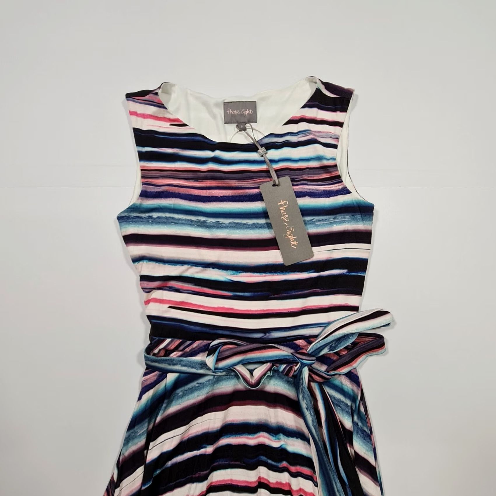 Vintage Phase Eight Womens Dress Maxi Sleeveless Purple Stripe Tie Belt Round Neck 8 UK Multicoloured Jersey Long Dress to Impress Size M / US 6-8 / IT 42-44 - 3 Thumbnail