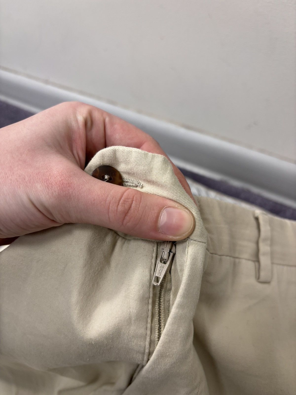 Canali Canali Men’s Ivory Cream Cotton Linen Stretch Chino Pants Size US 34 / EU 50 - 10 Thumbnail