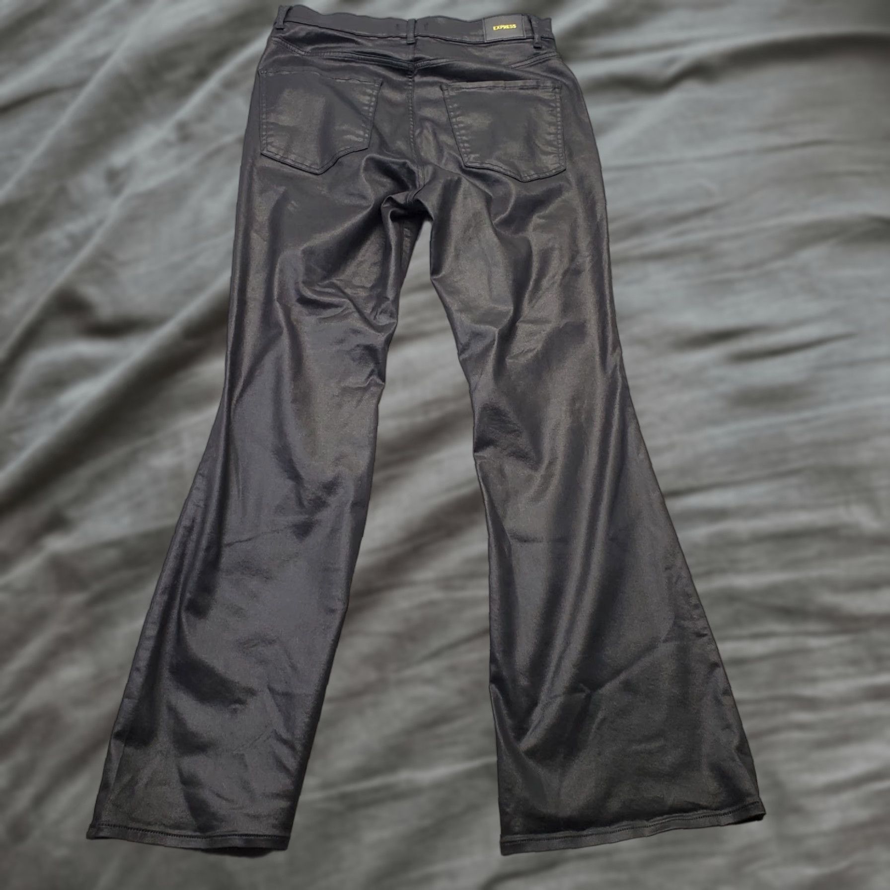 Express Express Pants Womens 12R Black Shimmer Flat Front Stretch High Waist Flare Leg Pants Size 34" / US 12 / IT 48 - 1 Thumbnail