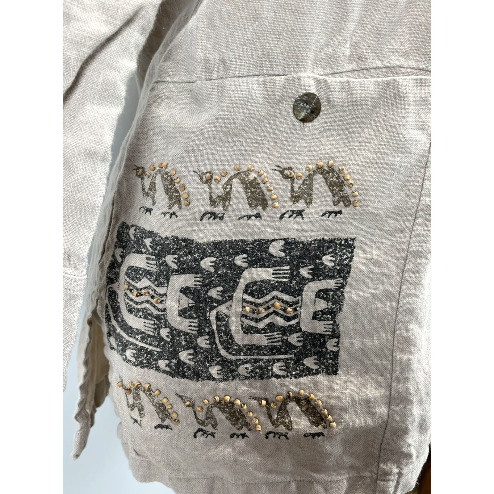 Vintage VINTAGE Chico's Linen Jacket Sz M Tan Beaded Artsy Womens Business Casual Size M / US 6-8 / IT 42-44 - 5 Thumbnail