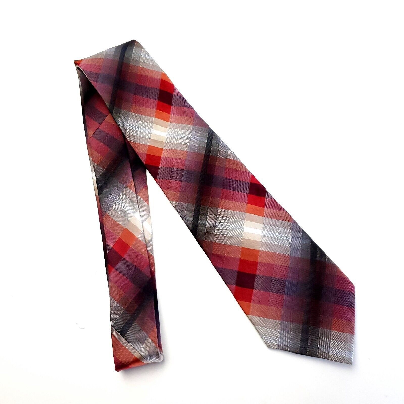 Van Heusen NEW Van Heusen Red Gray Gradient Plaid Woven Silk Tie Size ONE SIZE - 7 Thumbnail