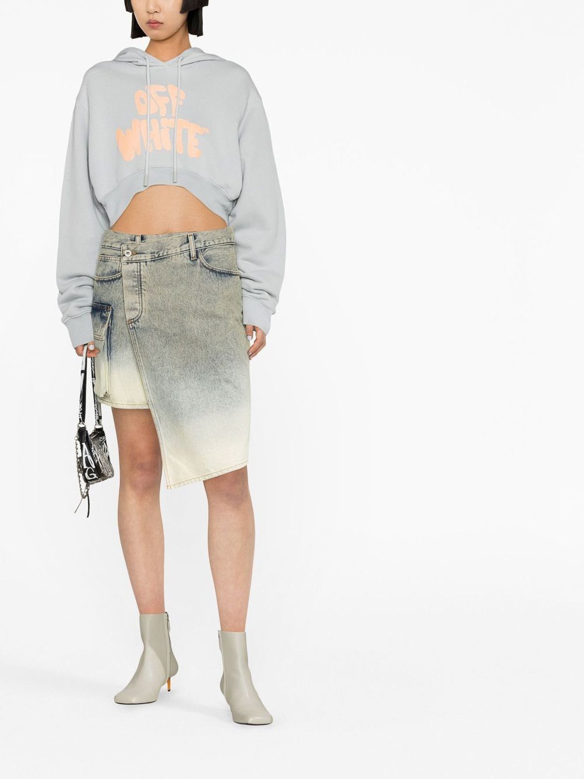 Off-White o1gr1nt0425 70S Type Logo Sup Crop Hoodie in Medium Grey Size L / US 10 / IT 46 - 3 Thumbnail