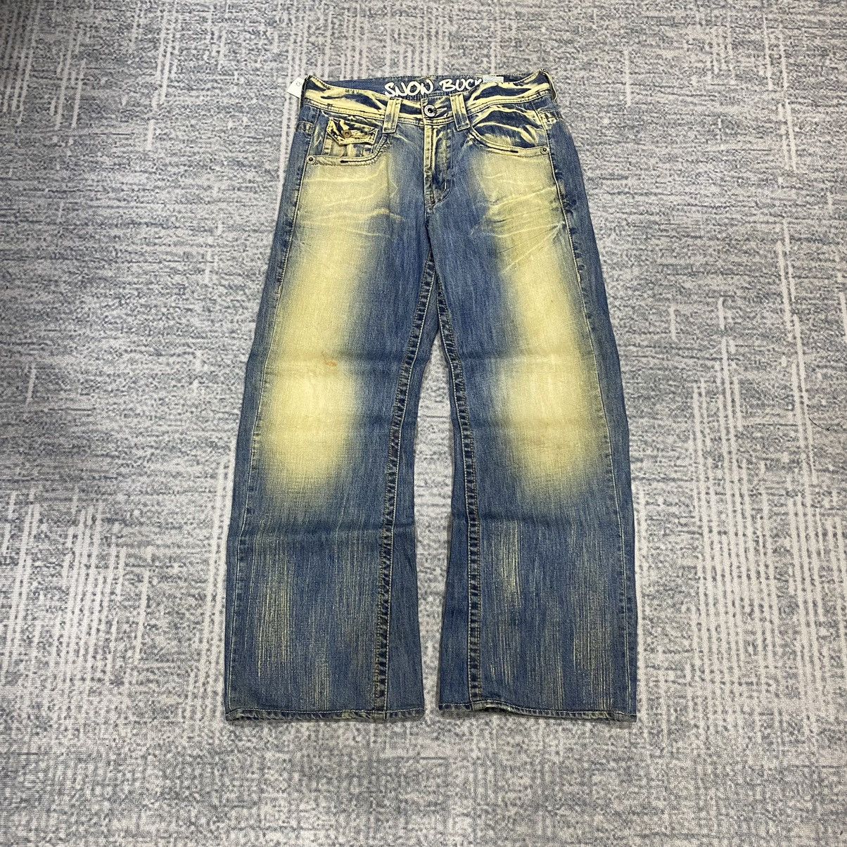 Japanese Brand Flare ☠️ Snow Buck Mud Wash Jeans Dirty Bootcut 90s Baggy Size US 32 / EU 48 - 3 Thumbnail