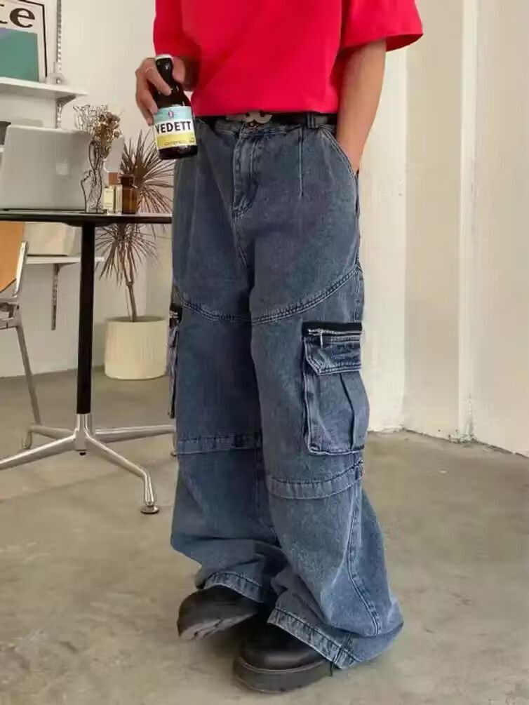 image of Vintage Baggy Hiphop Cargo Pants in Blue Fade, Men's (Size 32)