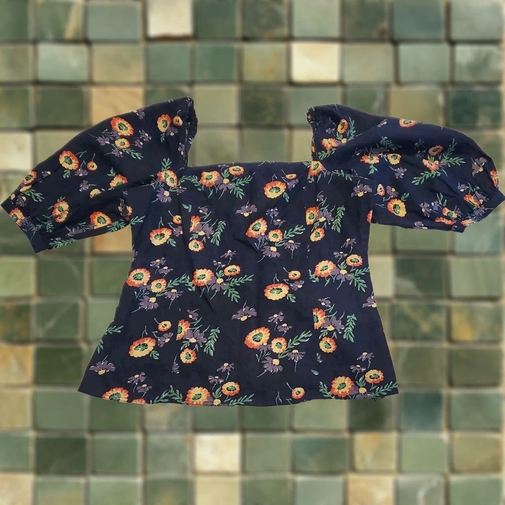 Polo Ralph Lauren Polo Ralph Lauren Blue Floral Peasant Shirt Linen Puff Short Sleeve Top 10 Womens Size L / US 10 / IT 46 - 1 Thumbnail