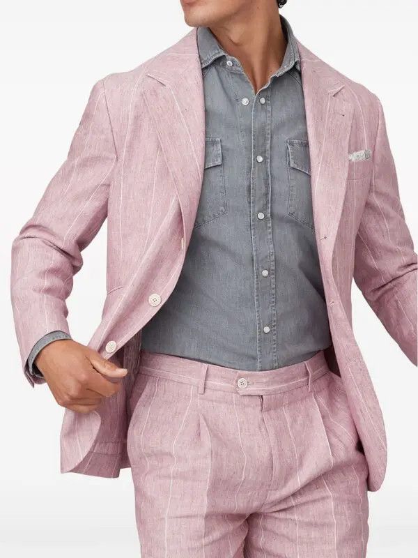 Brunello Cucinelli o1y0526 Single-breasted Blazer in Pink/White Size US M / EU 48-50 / 2 - 5 Thumbnail