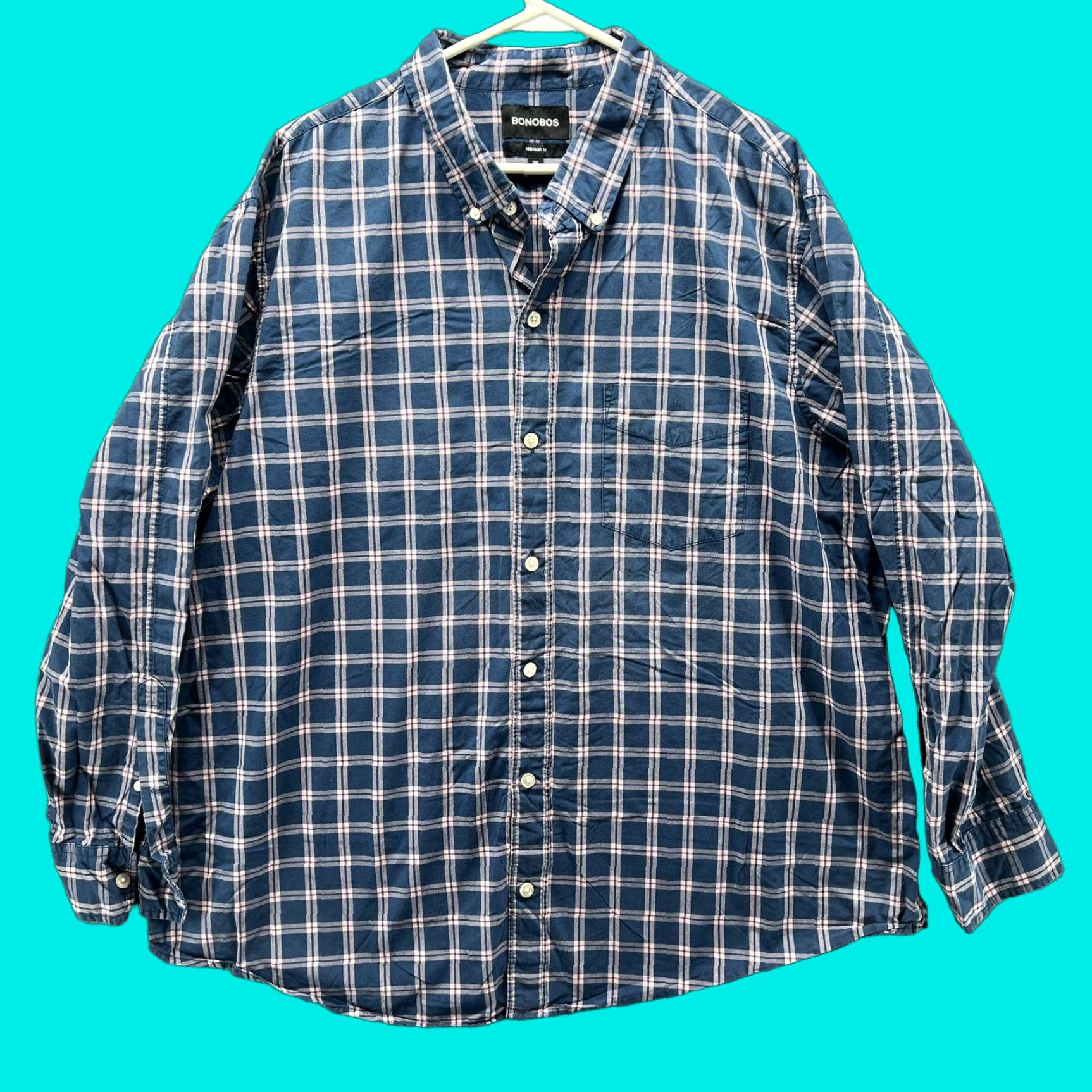 Bonobos Bonobos Shirt Mens 2XL Blue Plaid Prominent Fit Long Sleeve Button Down Casual Size US XXL / EU 58 / 5 - 1 Thumbnail