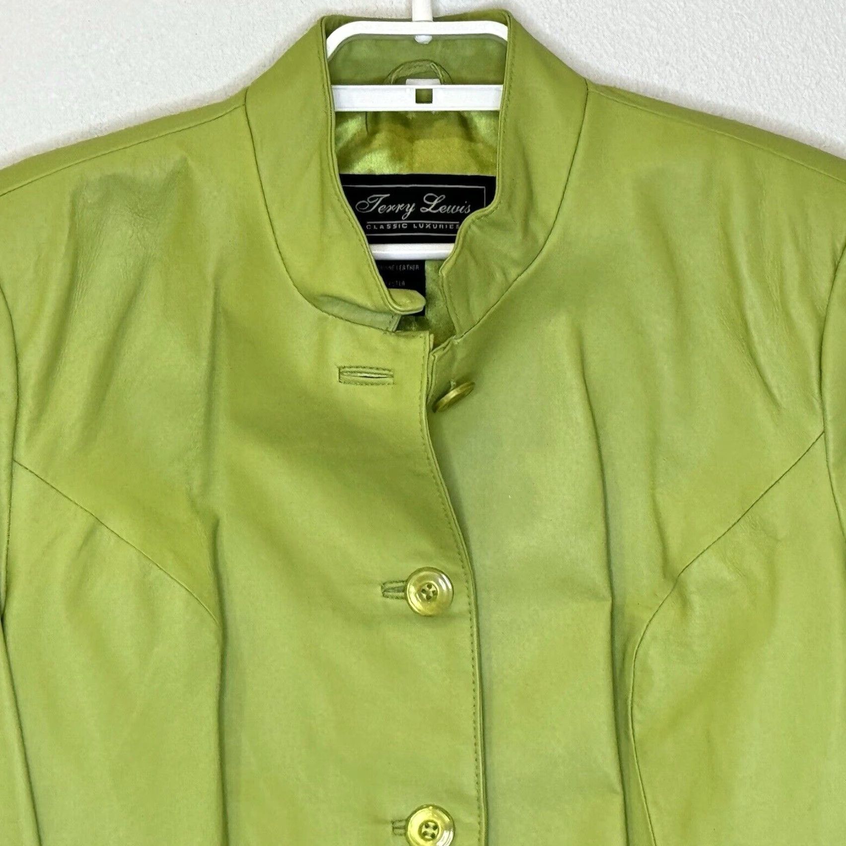 Vintage Terry Lewis Womens Leather Jacket Size Medium Green Button Front Roll Cuff Lined Jacket Size M / US 6-8 / IT 42-44 - 2 Thumbnail