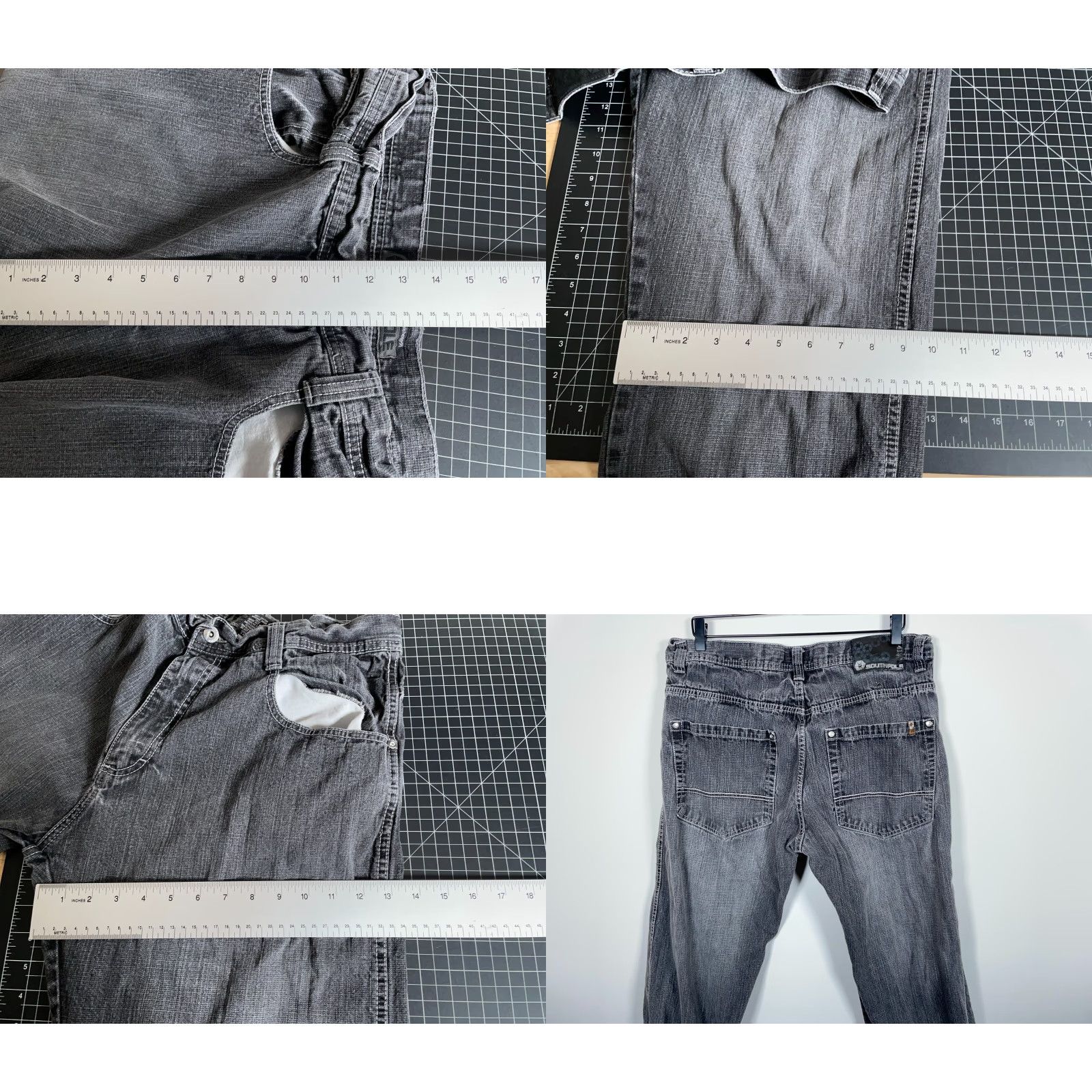 VINTAGE Southpole Jeans Baggy Fit Mens 35 x 31 Gray Denim 100% Cotton Zip Fly Hip Hop Style 90s Mens