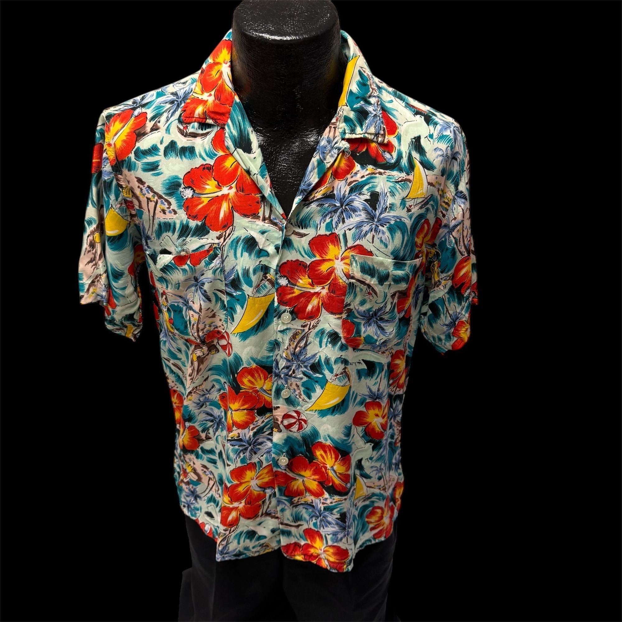 Other 2 pc LOT Vtg Wedding FIGHTING SAVAGES Floral Hawaiian Shirts Size US S / EU 44-46 / 1 - 3 Thumbnail
