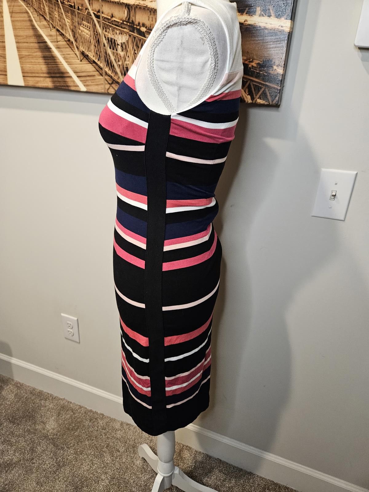 Designer WHBM Chic Striped Bodycon Dress Size XXS / US 00 / IT 34 - 2 Thumbnail
