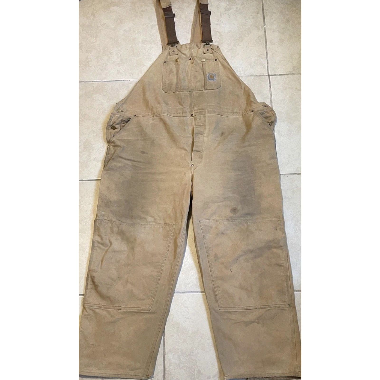 Carhartt Vtg Carhartt Faded Distress Overalls | 52 | Tan | Trucker | Grunge | USA | Vintage Workwear | Double Knee | 80s 90s | Men Size US 36 / EU 52 - 2 Thumbnail