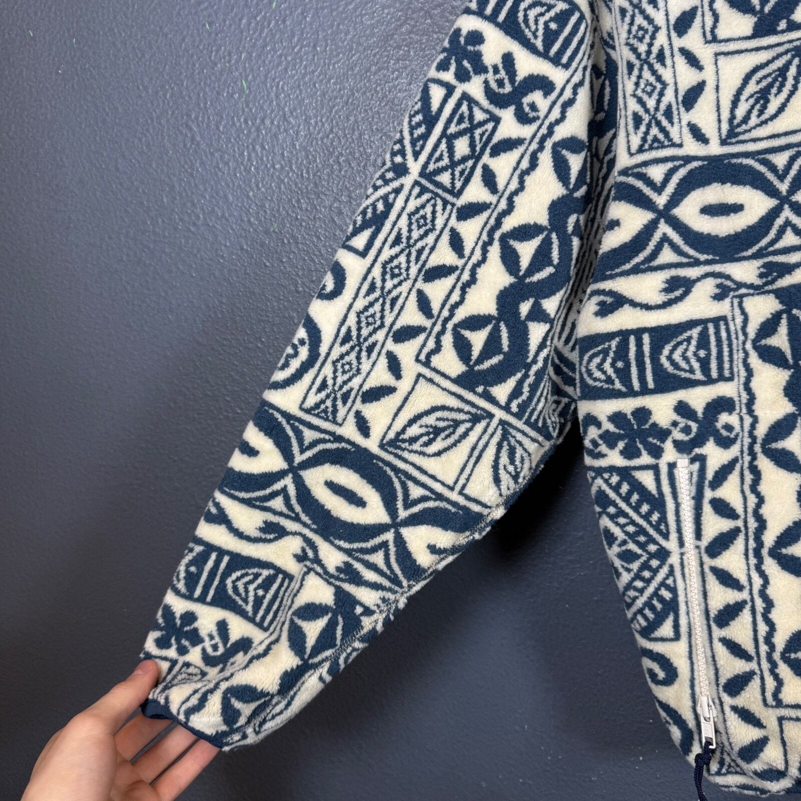 Rei M men's white blue Aztec fleece vintage full zip outdoor