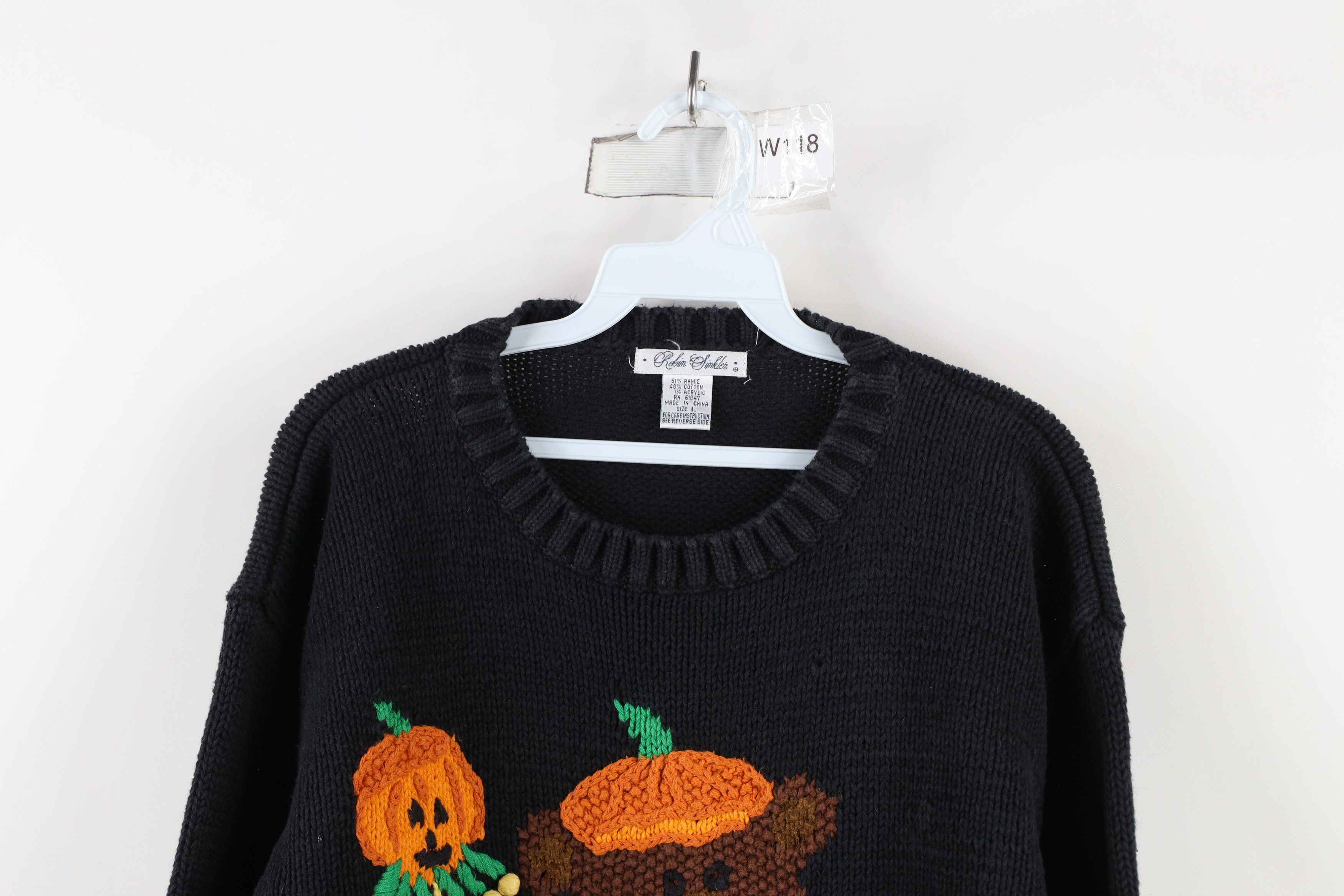 Vintage Vintage 90s Streetwear Halloween Pumpkin Bear Knit Sweater Size L / US 10 / IT 46 - 2 Thumbnail