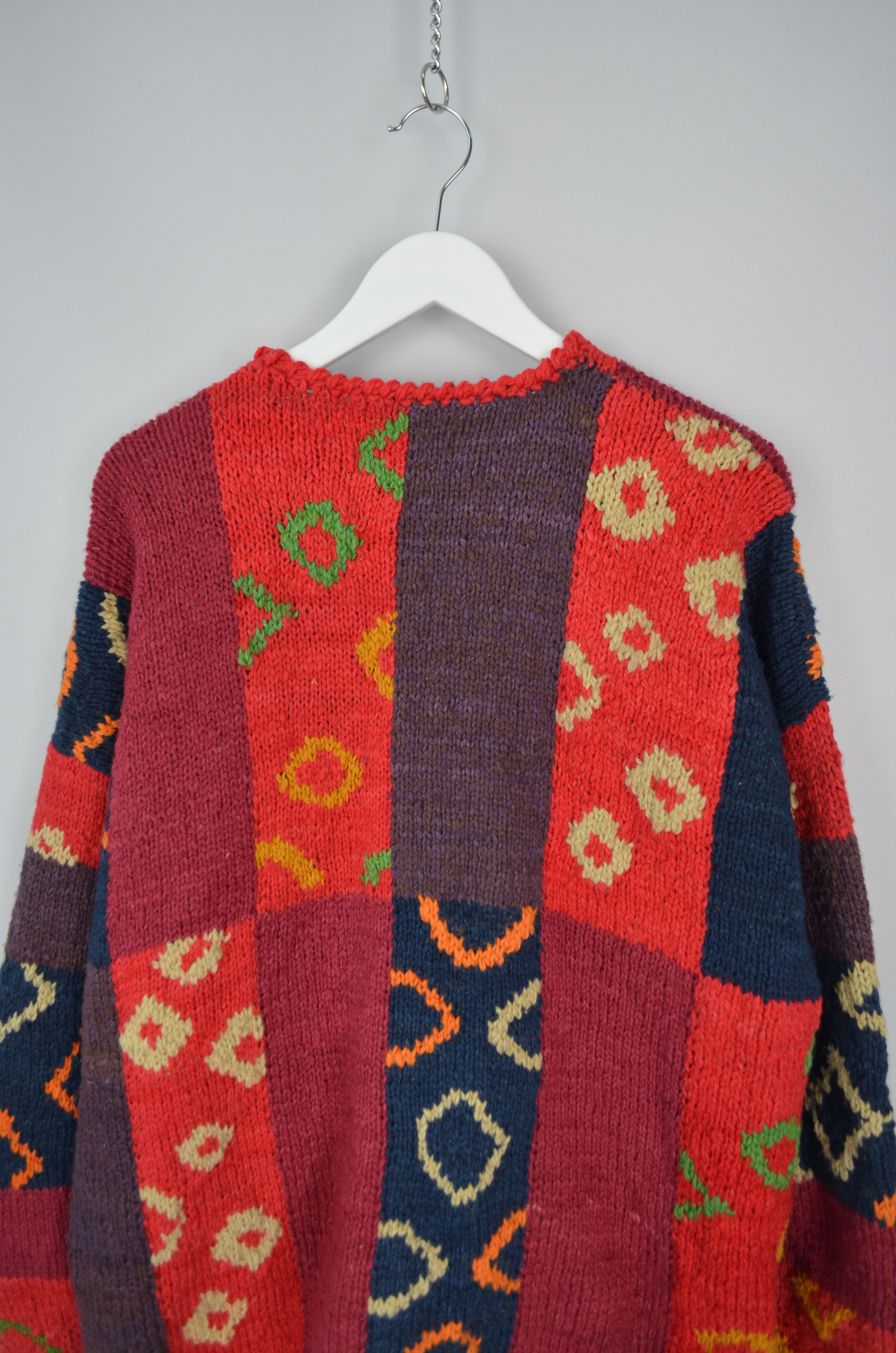 Designer × Handmade Vtg Bolivian Toshy Wool Multicolor Heavy Cardigan Sweater OS Size L / US 10 / IT 46 - 10 Thumbnail