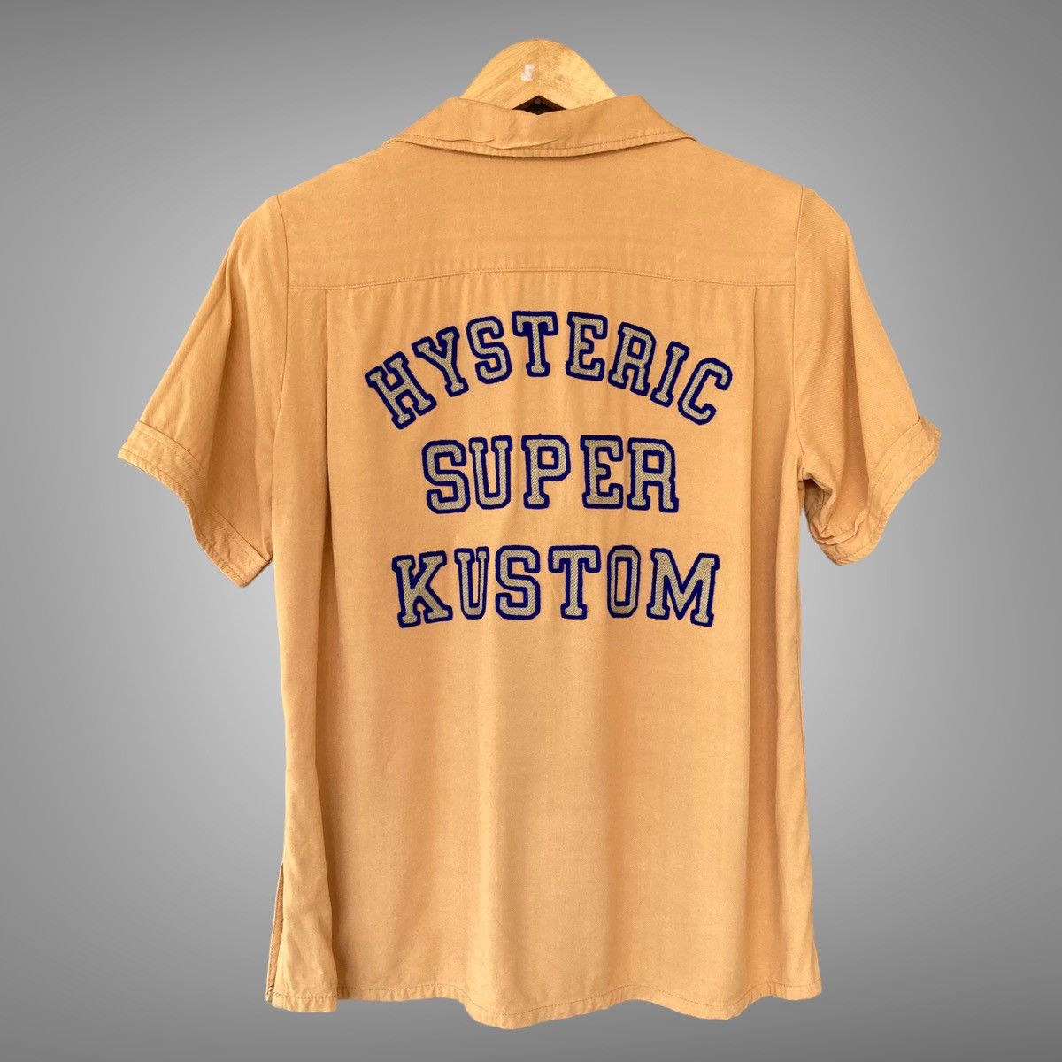 image of 90's Hysteric Glamour Super Kustom Mechanic Shirt in Khaki, Men's (Size Small)