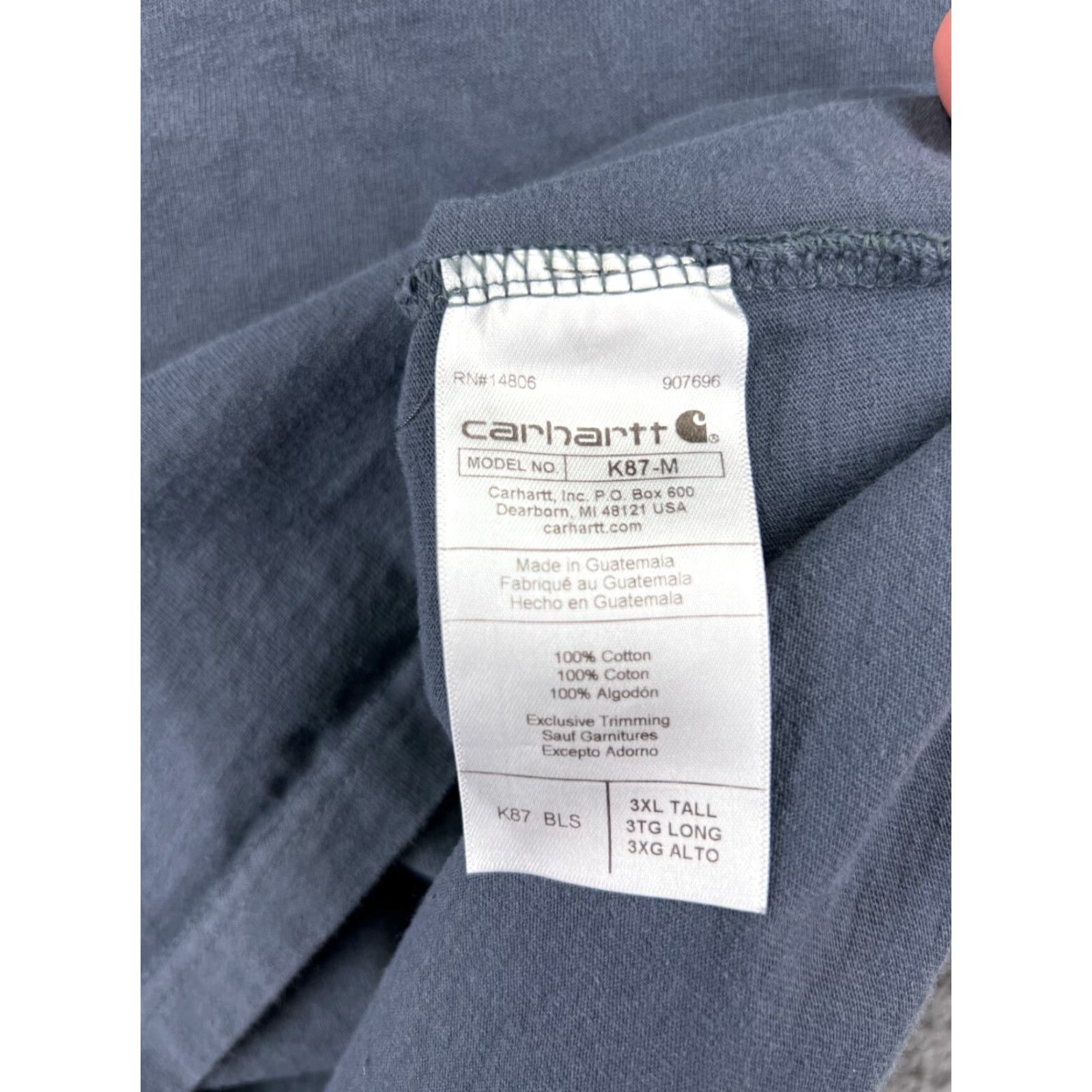 Carhartt Carhartt Work Shirt Mens 3XLT Blue Short Sleeve Crew Neck Cotton Blend Jersey Logo Classic Size US XXL / EU 58 / 5 - 4 Thumbnail