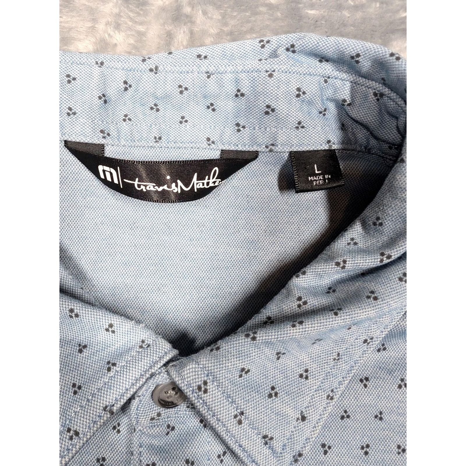 TravisMathew TravisMathew Polo Shirt Mens Large Light Blue Microprint Pima Cotton Blend Golf Casual Short Sleeve Size US L / EU 52-54 / 3 - 4 Thumbnail