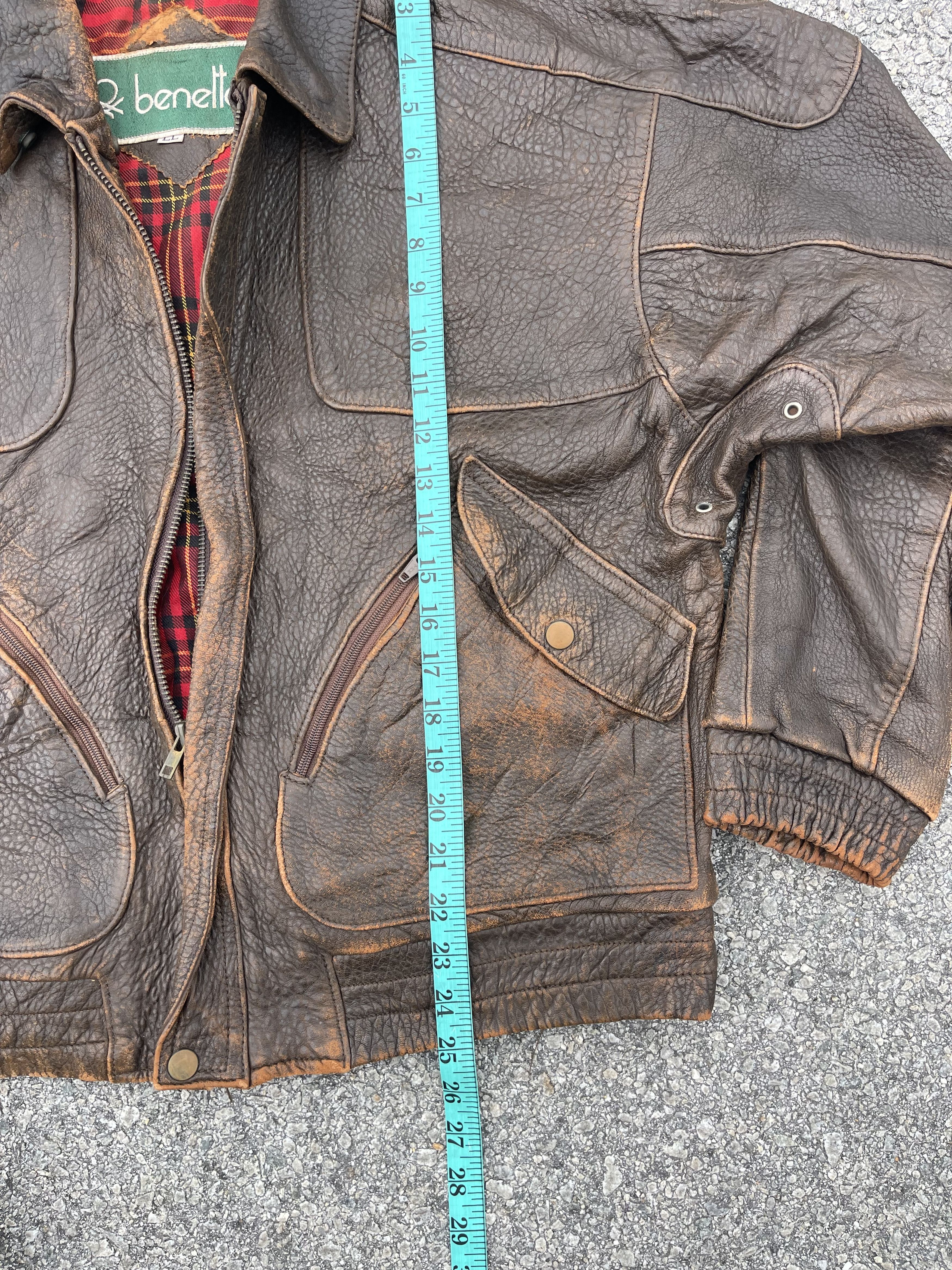 Benetton × United Colors Of Benetton Vtg Benetton Ultra Heavy Leather Jacket Size US XL / EU 56 / 4 - 8 Thumbnail